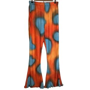 Arthur Box Pleat Flared Pants Coral Spot Orange Blue Designer US 6 Disco Retro